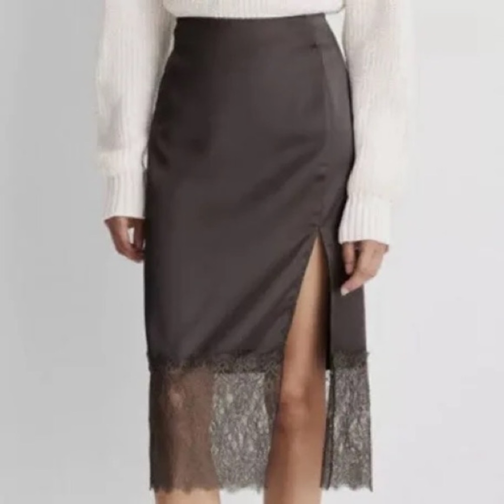 Elegant Taupe Lace Trim Skirt- Future Collective with Reese
